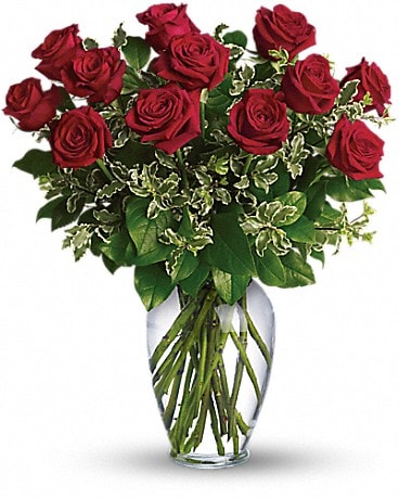 Je pense toujours à toi – bouquet de roses rouges à longues tiges