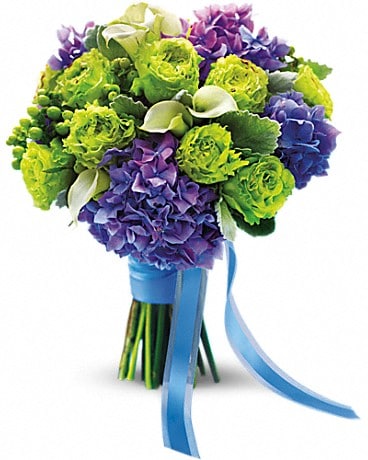 Bouquet de fleurs Luxe mauve et vert