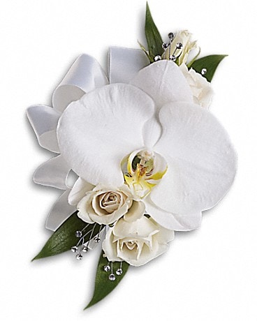 Corsage Rose et orchidée blanches