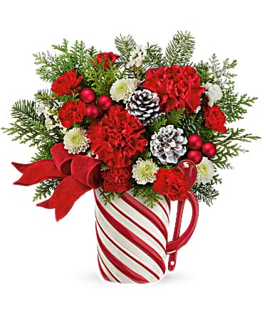 Bouquet de fleurs Canne de bonbon festif Envoie un câlin de Teleflora