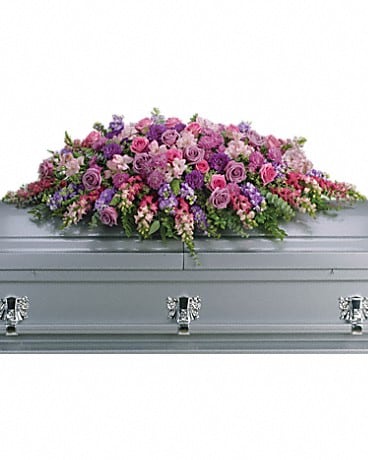 Arrangement floral de condoléances gerbe de cercueil Hommage lavande 