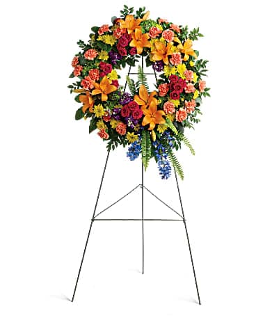 Arrangement floral de condoléances et couronne de fleurs Sérénité colorée