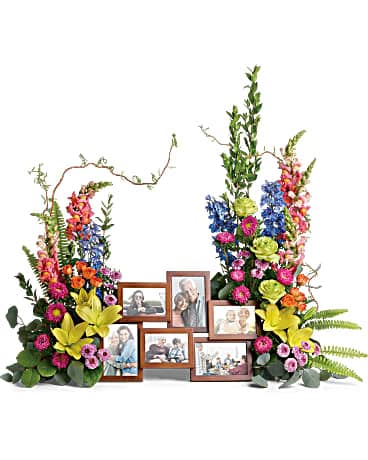 Arrangement floral de condoléances et bouquet d’hommage avec photo Adieu aimant