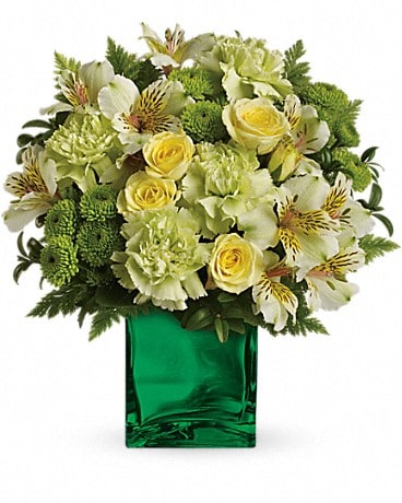 Arrangement floral avec Bouquet Élégance d’émeraude