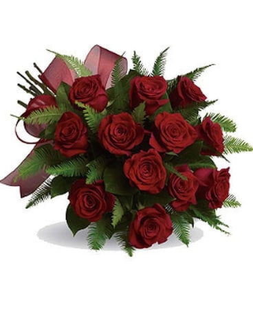 Douze roses rouges SANS VASE Disposition de fleurs