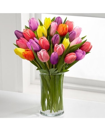 Tulipes avec le vase (20) fleur arrangement floral
