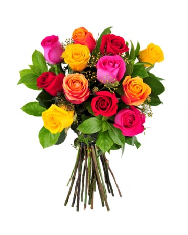 12 Disposition de fleurs de roses mixtes (sans vase)