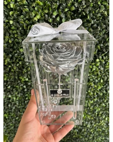 NOUVEAU disposition de fleurs métalliques de luxe en boîte rose éternelle