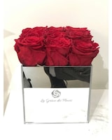 taille plexi argenté/roses rouges, pouces de hauteur et pouces de largeur.