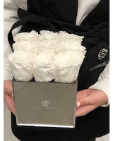 taille plexi argenté/roses blanches, hauteur en pouces et largeur en pouces.