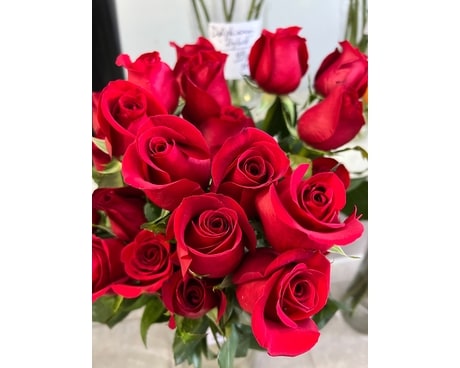 Une douzaine de roses rouges à longues tiges